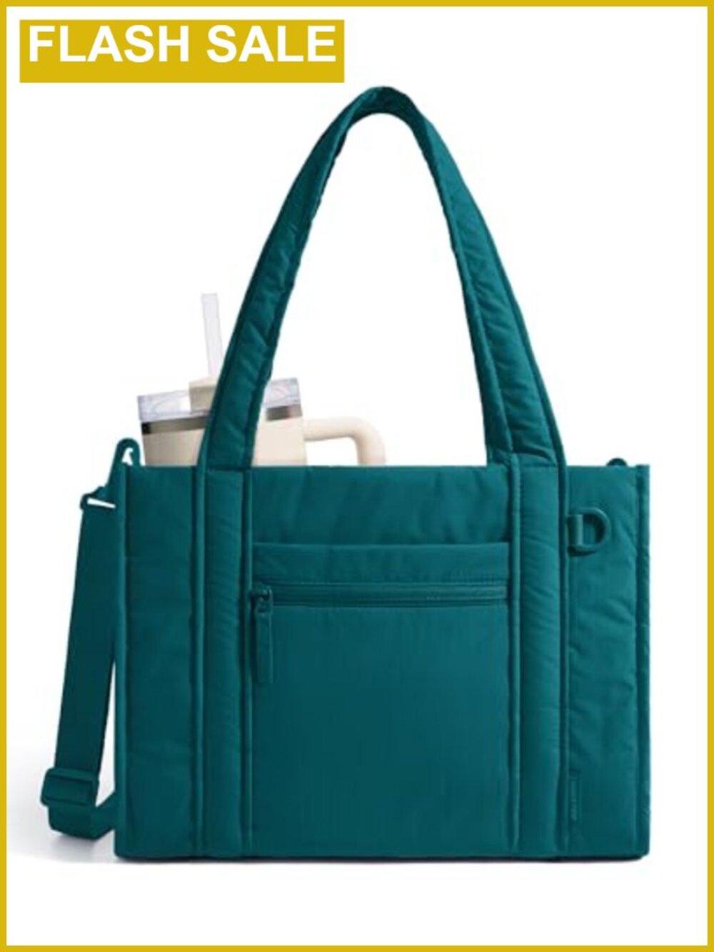 Quilted Nylon Tote Bag with Laptop Compartment, Crossbody Work Bag